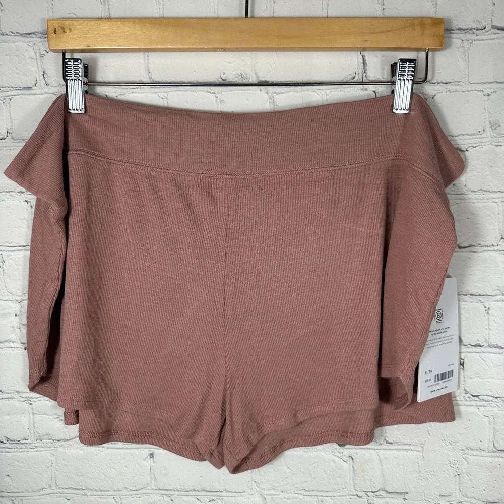 Athleta Well Rested Rib Sleep Short XL Mauve Pink Ribbed Knit Lounge Pajamas NEW